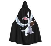 YYHWHJDE Grande cape à capuche avec nœud papillon, sans fermeture éclair, motif lapin ailé regardant un manuel scolaire