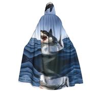 YYHWHJDE Grande cape à capuche pour adulte avec imprimé requin blanc pour fêtes et costumes