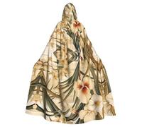 YYHWHJDE Grande cape à capuche pour adulte avec nœud papillon, motif fleurs blanches, sans fermeture éclair