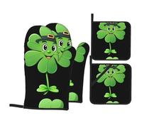 YYHWHJDE Green Clover Picture Lot de 4 maniques et maniques épaisses et durables, anti-brûlure et isolant thermique