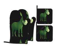 YYHWHJDE Green Donkey Picture Ensemble de 4 pièces de cuisine - Manique isolante et manique anti-brûlure et isolation thermique