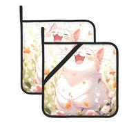 YYHWHJDE Happy Fat Lot de 2 maniques isolantes carrées anti-brûlures et isolantes thermiques imperméables 20,3 x 20,3 cm Motif chat blanc