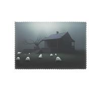 YYHWHJDE Haunted Mansion Lot de 6 sets de table pour table de salle à manger résistants à la chaleur pour hôtels, maisons et banquets 30,5 x 45,7 cm