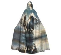 YYHWHJDE Horses Running Wild in the River Picture Adult Halloween Veste à capuche Cape longue cape de fête adaptée pour homme et femme