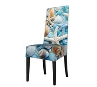 YYHWHJDE Housse de protection pour chaise de salle à manger, douce, confortable, infroissable, élastique, s'adapte à la plupart des chaises sans accoudoirs, motif océan, mer, plage, coquillages