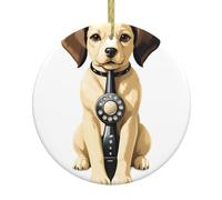 YYHWHJDE Image de téléphone de chiot élégante en céramique Décoration de Noël circulaire Cadeau 7,4 cm