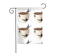 YYHWHJDE Impression hirondelle sur tasse à café, mât de drapeau de jardin, décoration de cour extérieure double face, 30,5 x 45,7 cm