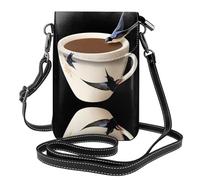 YYHWHJDE Impression hirondelle sur tasse à café Picture Téléphone portable pour femme avec prépuce en cuir, étui à rabat en bandoulière, petite bandoulière réglable