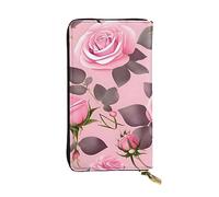 YYHWHJDE Joli portefeuille en cuir de qualité avec motif roses roses pour filles et femmes 19 x 10,5 cm, Noir , Taille unique