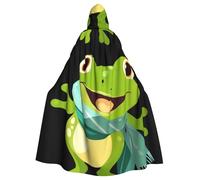 YYHWHJDE Jolie grenouille portant une écharpe imprimée Halloween adulte cape à capuche vêtements hommes et femmes manteau manteau jeu de rôle
