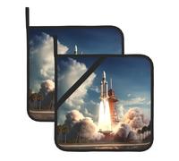YYHWHJDE Kennedy Space Center Rocket Launch Lot de 2 tapis de pot isolés carrés avec une corde de suspension latérale pratique pour un rangement facile