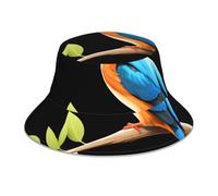 YYHWHJDE Kingfisher on the Branch Pattern Reflective Bucket Hat for Unisex Men Women Foldable Reversible Sun Protection Headwear Black