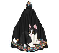 YYHWHJDE Kitten On The Colorful Gravel Road Imprimés Halloween Adulte Cape à Capuche Hommes et Femmes Vêtements Manteau Jeu de rôle