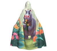 YYHWHJDE La cape à capuche Hippo Picking Flowers Prints pour adulte est un poncho à capuche super grand, confortable et durable pour Halloween