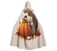 YYHWHJDE La cape à capuche pour adulte avec imprimé hérisson mangeant de citrouille est un poncho à capuche super grand, confortable et durable pour Halloween