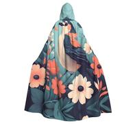 YYHWHJDE La cape à capuche pour adulte avec imprimé oiseau sur fleurs est un poncho à capuche super grand, confortable et durable pour Halloween