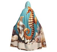 YYHWHJDE La cape à capuche pour adulte imprimée hippocampe sur coquillage est un poncho à capuche super grand, confortable et durable pour Halloween