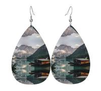 YYHWHJDE Lake House Views Boucles d'oreilles en cuir en forme de larme - Couches pendantes vibrantes pour femme, bijoux tendance légers pour les fêtes et le quotidien