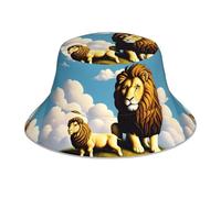 YYHWHJDE Lamb with A Lion On The Clouds Pattern Reflective Bucket Hat Hommes et Femmes Casual Outdoor Noir