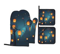 YYHWHJDE Lanterns On The Treetops Prints Couches de four robustes : ensemble de 4 pièces de protection de cuisine imperméables et résistantes à la chaleur pour une manipulation sûre et une longue