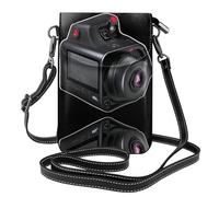 YYHWHJDE L'appareil photo qui enregistre le monde Image Téléphone portable pour femme avec prépuce en cuir, étui à rabat en bandoulière, petite bandoulière réglable