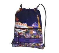 YYHWHJDE Las Vegas Night City Prints Sac à dos avec cordon de serrage - Sac de sport léger et imperméable avec poche zippée pour les voyages et le sport