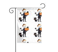 YYHWHJDE Le chat noir fantôme derrière le petit garçon motif mât de drapeau extérieur cour décoration double face 30,5 x 45,7 cm