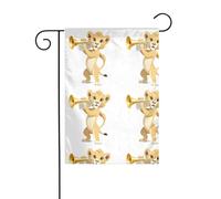 YYHWHJDE Le lionceau souffle la trompette, mât de drapeau de jardin, décoration de cour extérieure double face, 30,5 x 45,7 cm