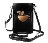 YYHWHJDE Le petit écureuil dans la tasse tournante Picture Téléphone portable pour femme avec prépuce en cuir, étui à rabat en bandoulière, petite bandoulière réglable