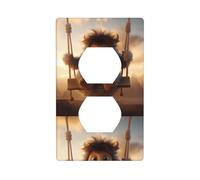 YYHWHJDE Le petit monstre sur la balançoire - Panneau mural décoratif à double prise - Durable et adapté aux accessoires d'interrupteur - 11,4 x 7 cm