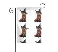 YYHWHJDE Le renard portant un chapeau de sorcière - Mât de drapeau de jardin - Décoration extérieure - Double face - 30,5 x 45,7 cm