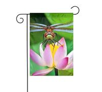 YYHWHJDE Libellule sur fleur de lotus - Mât de drapeau de jardin - Décoration de cour extérieure - Double face - 30,5 x 45,7 cm