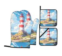 YYHWHJDE Lighthouse on The Coast Lot de 4 gants de cuisine isolants et maniques anti-brûlure et isolation thermique