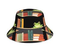 YYHWHJDE Little Frog on The Bookshelf Picture Chapeau cloche réfléchissant léger, respirant et pliable pour homme et femme Noir