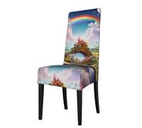 YYHWHJDE Little World Under the Rainbow Housse de protection pour chaise de salle à manger - Doux, confortable, infroissable, élastique, s'adapte à la plupart des chaises sans accoudoirs
