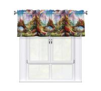 YYHWHJDE Little World Under the Rainbow Prints Rideau avec tringle courte 137,2 x 45,7 cm pour fenêtres de cuisine, salle de bain, buanderie et studio, avec filtre de lumière