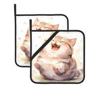YYHWHJDE Lively Fat Cat Prints Lot de 2 maniques isolantes carrées anti-brûlure et isolation thermique 20,3 x 20,3 cm