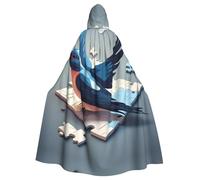 YYHWHJDE Longue cape à capuche pour adulte Motif hirondelle sur puzzle Pour homme et femme