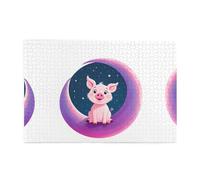 Yyhwhjde Lot de 1 000 puzzles éducatifs en bois éducatifs éducatifs en bois avec petit cochon rose sur la lune colorée