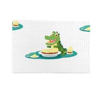 Yyhwhjde Lot de 1 000 puzzles éducatifs en bois éducatifs pour soulager le stress Motif petit crocodile mangeant du pudding