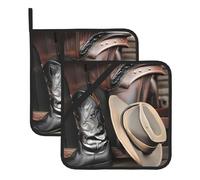 YYHWHJDE Lot de 2 dessous de plat carrés pour comptoir de cuisine - Motif chapeau noir de cowboy - Maniques imperméables et durables avec boucle de suspension - Dessous de plat résistants à la chaleur