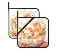 YYHWHJDE Lot de 2 dessous de plat isolants carrés avec motif de sucre en coquille de noix de coco et lapin blanc pour isolation thermique lors du retrait du couvercle, micro-ondes, four et grillades