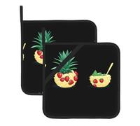 YYHWHJDE Lot de 2 dessous de plat isolants carrés avec motif fraises dans un bol d'ananas pour isolation thermique lors du retrait du couvercle, micro-ondes, four et grillades en plein air