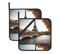 YYHWHJDE Lot de 2 dessous de plat isolants carrés pour isolation thermique lors du retrait du couvercle, motif Tour Eiffel, amour paris, micro-ondes, four et grillades en plein air