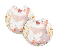 YYHWHJDE Lot de 2 dessous de verre de voiture avec imprimé chat blanc Happy Fat - Résistants et imperméables - Pour la protection et la décoration de l'intérieur de la voiture