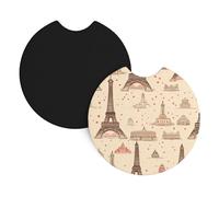 Yyhwhjde Lot de 2 dessous de verre de voiture Style vintage Tour Eiffel Paris Imprimés en caoutchouc chloroprène durable, imperméable, séchage rapide, sans odeur