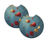 Yyhwhjde Lot de 2 dessous de verre pour voiture Motif feuilles tombées romantiques en caoutchouc chloroprène durable, imperméable, séchage rapide, inodore