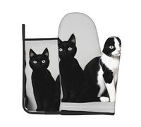 YYHWHJDE Lot de 2 maniques de cuisine et maniques de qualité avec motif chats noirs et blancs pour ouvrir les couvercles de casseroles dans la cuisine
