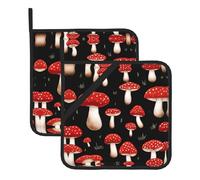 YYHWHJDE Lot de 2 maniques isolantes carrées anti-brûlure et isolation thermique imperméables Motif champignon rouge 20,3 x 20,3 cm