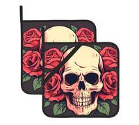 YYHWHJDE Lot de 2 maniques isolantes carrées anti-brûlures et isolantes thermiques Motif tête de mort Day of the Dead 20,3 x 20,3 cm
